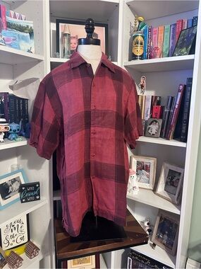 Bugatchi Burgundy Plaid Short-Sleeve Button-Down Shirt